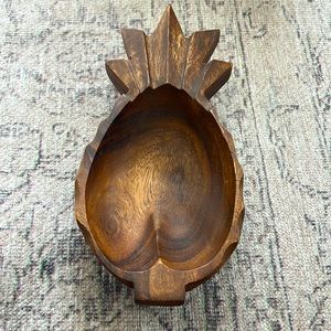 Hand-Carved Pineapple Wooden Serving Bowl - Brown